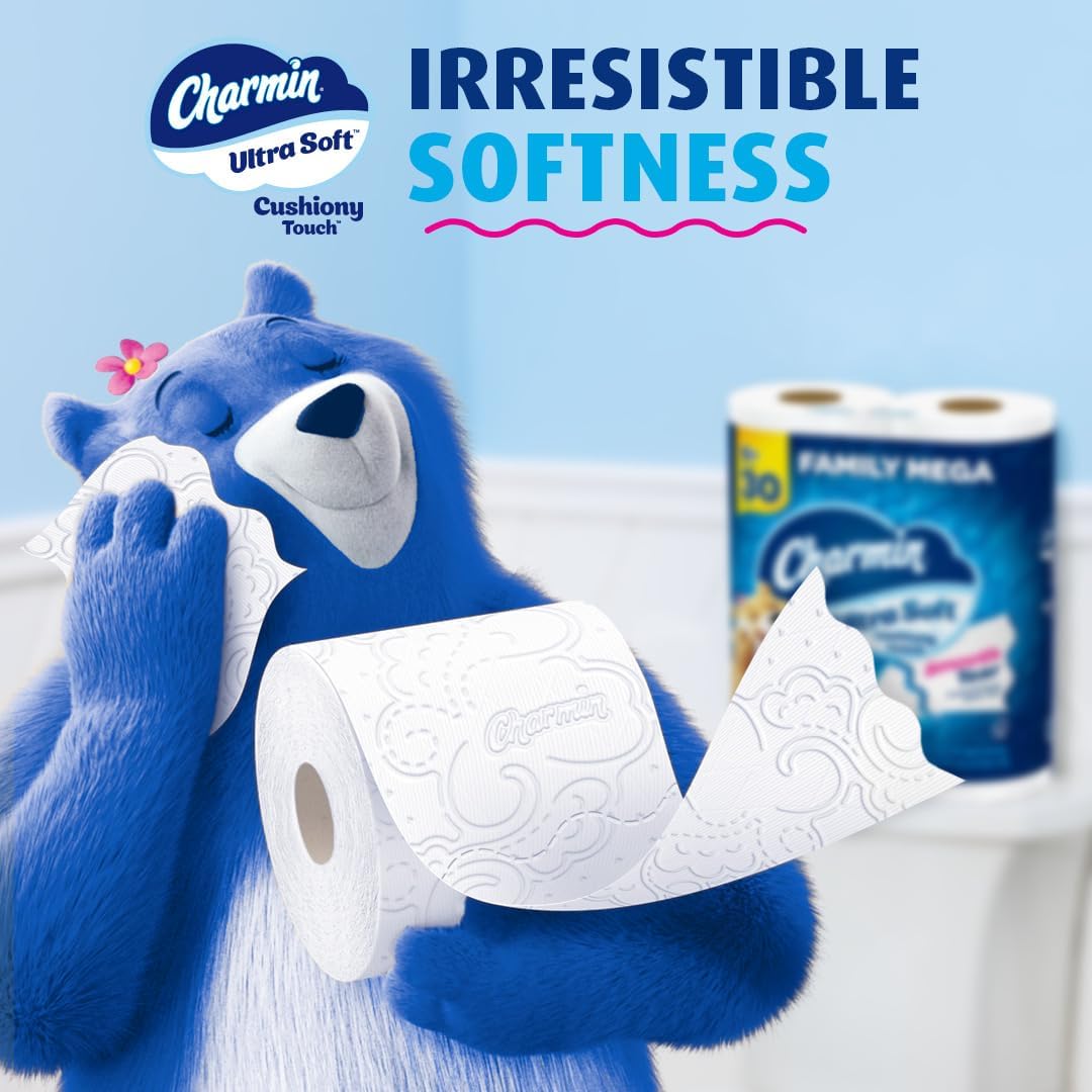 Charmin Ultra Soft Cushiony Touch Toilet Paper, 24 Family Mega Rolls = 123 Regular Rolls 24hrsmart
